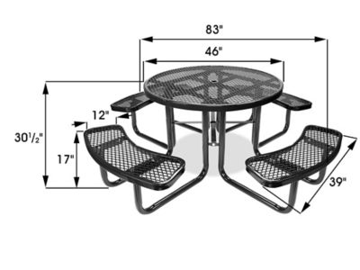 Metal Picnic Table - 46" Round, Black