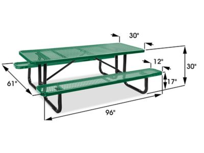 Metal Picnic Table - 8' Rectangle, Green H-10003G - ULINE