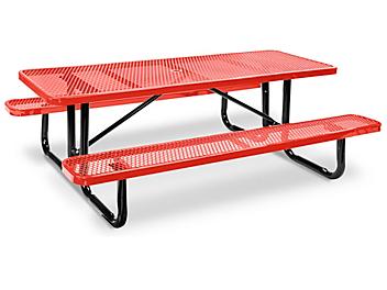 Metal Picnic Table - 8' Rectangle, Red H-10003R