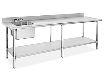 Stainless Steel Worktable with Sink - 96 x 30", Left H-10192L