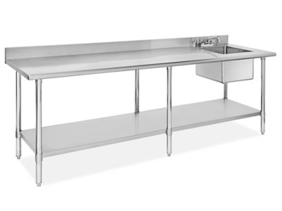 Stainless Steel Worktable with Sink - 96 x 30", Right H-10192R