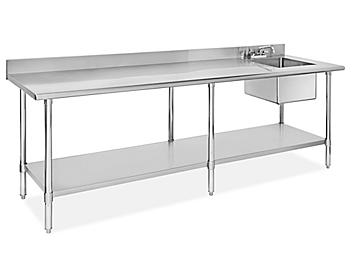 Stainless Steel Worktable with Sink - 96 x 30", Right H-10192R