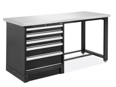 Modular Drawer 1-Pedestal Workbench - 72 x 30", Stainless Steel Top H-10196-SS