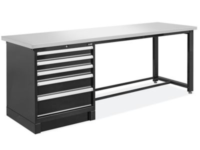 Modular Drawer 1-Pedestal Workbench - 96 x 30", Stainless Steel Top H-10197-SS