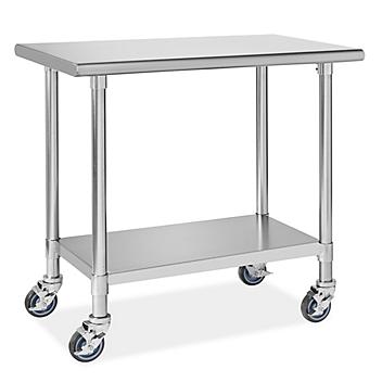 Standard Mobile Stainless Steel Worktable with Bottom Shelf - 36 x 24" H-10290