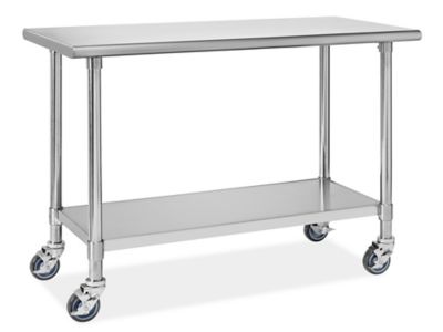 Deluxe Mobile Stainless Steel Worktable with Bottom Shelf - 48 x 24