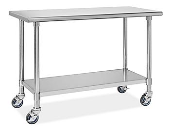 Deluxe Mobile Stainless Steel Worktable with Bottom Shelf - 48 x 24" H-10292