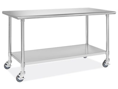Deluxe Mobile Stainless Steel Worktable with Bottom Shelf - 60 x 30