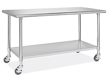Deluxe Mobile Stainless Steel Worktable with Bottom Shelf - 60 x 30" H-10293