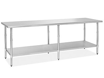 Adjustable Height Stainless Steel Worktable with Bottom Shelf - 96 x 30" H-10348