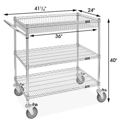 3-Tier Wire Cart with Stainless Steel Top, Chrome - 36L x 24W x 39 1/2H