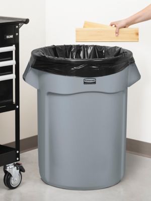 Lavex 32 Gallon Brown Round Commercial Trash Can with Lid and Dolly