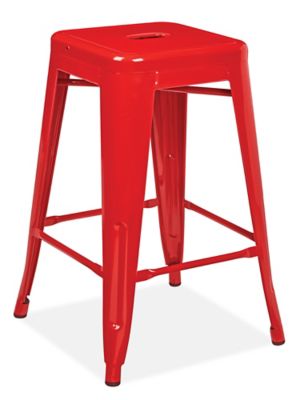 Industrial Metal Stool - Counter Height, 24", Red H-10722R