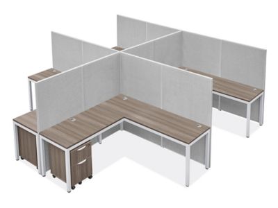 Double Row Downtown Privacy Workstation - 4-Person, 62" Height, Gray H-10836-62