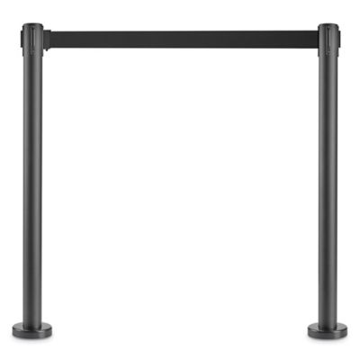 Fixed Black Crowd Control Posts with Retractable Belt - Black, 11' H-10859