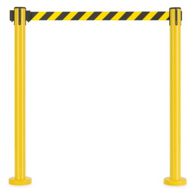 Fixed Yellow Crowd Control Posts with Retractable Belt - Black/Yellow, 11' H-10860