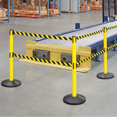 Uline Yellow Crowd Control Posts with Dual Belts - Black