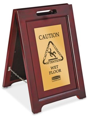 Rubbermaid&reg; Wooden Wet Floor Sign - Multilingual H-10989