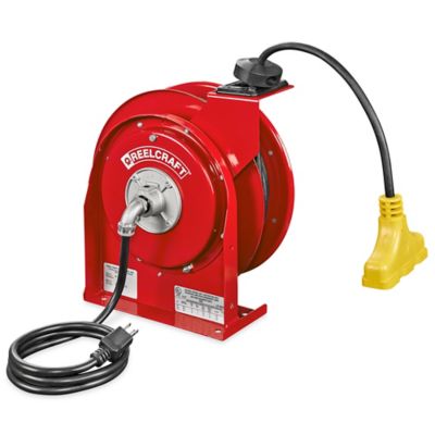 Suraielec Extension Cord Storage Reel, 15 AMP Overload Switch, 4 Outlets,  Holds 100 ft 16/3, 14/3 or 75ft 12/3 Cord, Hand Crank Electric Empty Power