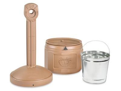 cigarette bucket with lid Uline Plastic Smoker's Receptacle - Beige H-1103BE
