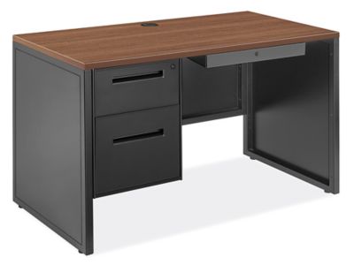 Single Pedestal Industrial Office Desk - 48 x 24", Brown Top, Black Base H-11146BR