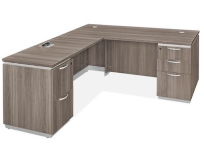  Downtown – Bureau de direction en L avec devant droit – 66 x 78 po, gris