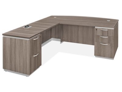  Downtown – Bureau de direction en L avec devant arqué – 72 x 84 po, gris