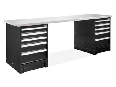 Modular Drawer 2-Pedestal Workbench - 96 x 30", Stainless Steel Top H-11259-SS