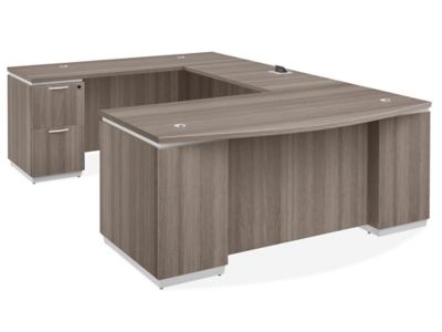  Downtown – Bureau de direction en U avec devant arqué – 72 x 108 po, gris