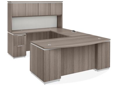 Downtown Executive U-Desk with Hutch - 72 x 108", Gray, Left-Hand H-11708GR-L