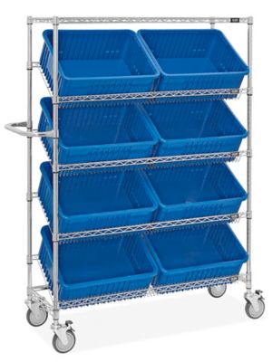  Chariot de magasinier en fil de métal avec bacs de 20 x 15 x 8 po