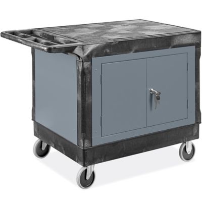  Flat Shelf Utility Cart with Cabinet - 5" Rubber Wheels, 44 x 25 x 33"