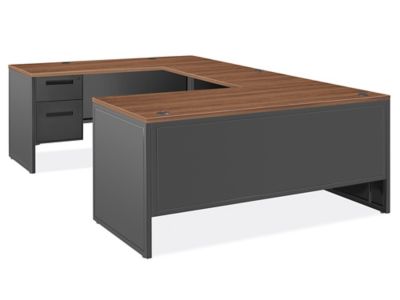 Industrial Office U-Desk - 66 x 102", Brown Top, Black Base H-12038BR