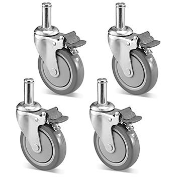 Polyurethane Casters for Wire Shelving Units - Set of 4, Chrome H-1205WH-C
