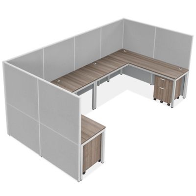 Shared Downtown Privacy Workstation - 2-Person, 62" Height, Gray H-12149-62GR
