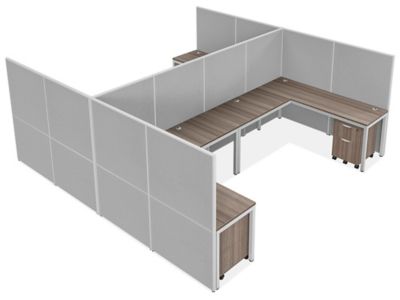Shared Downtown Privacy Workstation - 4-Person Back-to-Back, 62" Height, Gray H-12150-62GR