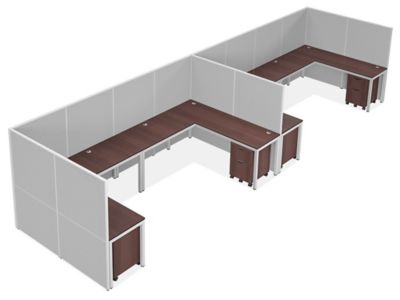 Shared Downtown Privacy Workstation - 4-Person Side-by-Side, 62" Height, Espresso H-12151-62ES