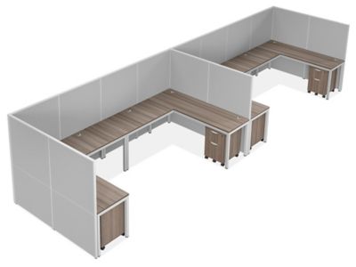 Shared Downtown Privacy Workstation - 4-Person Side-by-Side, 62" Height, Gray H-12151-62GR