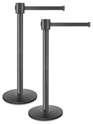 Uline Black Crowd Control Posts with Retractable Belt - Black, 30' H-12259