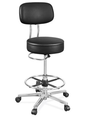 Vinyl Lab Stool with Backrest - 21-29", Black H-12291BL
