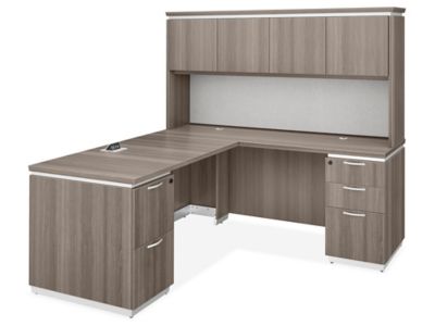  Downtown – Bureau de direction en L avec devant droit et huche – 72 x 72 po, gris