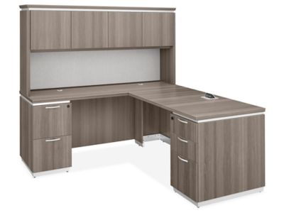 Downtown Executive L-Desk with Straight Front and Hutch - 72 x 72", Gray, Right-Hand H-12410GR-R