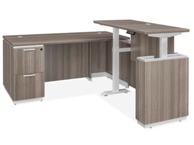 Downtown Executive Adjustable Height L-Desk with Straight Front - 66 x 78", Gray, Right-Hand H-12425GR-R