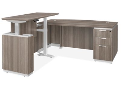  Downtown – Bureau de direction en L à hauteur réglable avec devant arqué – 72 x 84 po, gris