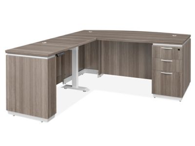 Downtown Executive Adjustable Height L-Desk with Bow Front - 72 x