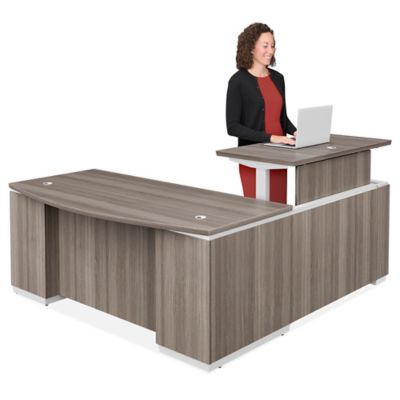 Downtown Executive Adjustable Height L-Desk with Bow Front - 72 x