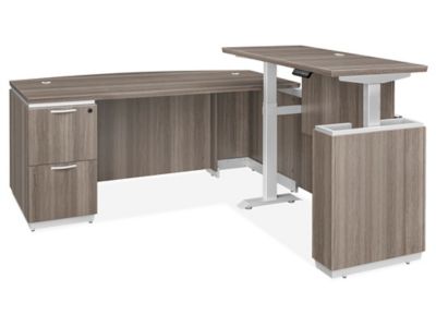 Downtown Executive Adjustable Height L-Desk with Bow Front - 72 x 84", Gray, Right-Hand H-12426GR-R