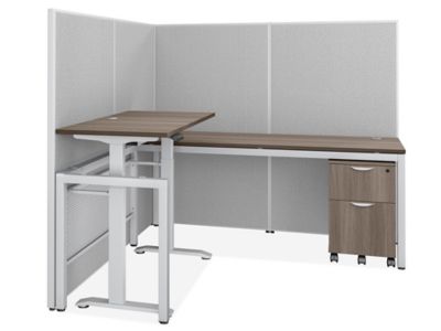 Single Row Downtown Adjustable Height Privacy Workstation - 1-Person, 62" Height, Gray H-12510-62GR