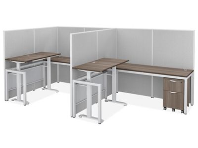 Single Row Downtown Adjustable Height Privacy Workstation - 2-Person, 62" Height, Gray H-12511-62GR
