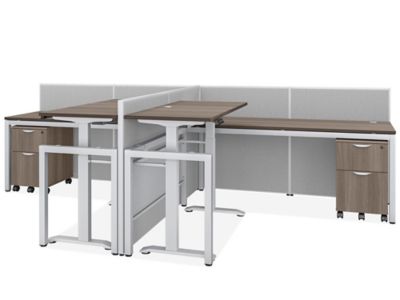 Double Row Downtown Adjustable Height Privacy Workstation - 2-Person, 42" Height, Gray H-12512-42GR